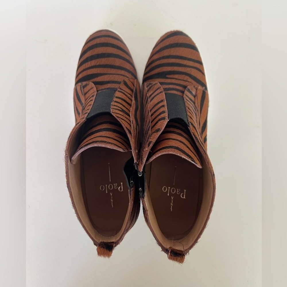 Linea Paolo Felicia III Wedge Sneaker, Caramel/Black Tiger Stripe Calf Hair, 7.5 - Picture 8 of 11